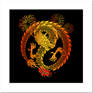 Chinese Lunar New Year Golden Dragon Posters and Art